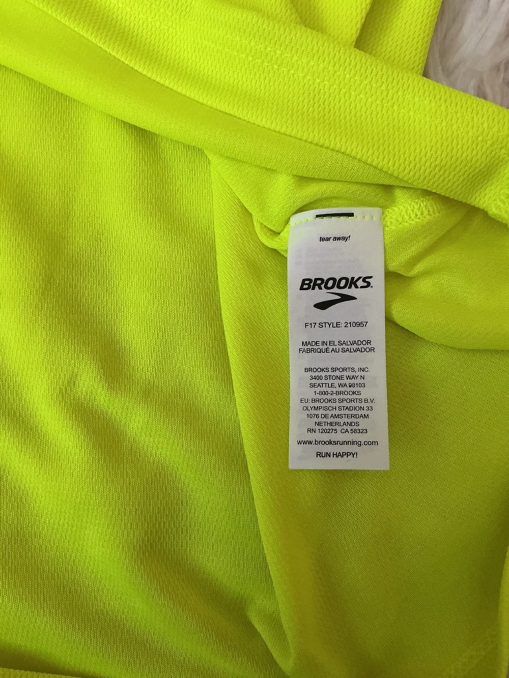 Brooks Neon Yellow Performance Tee - Picture 3 of 3